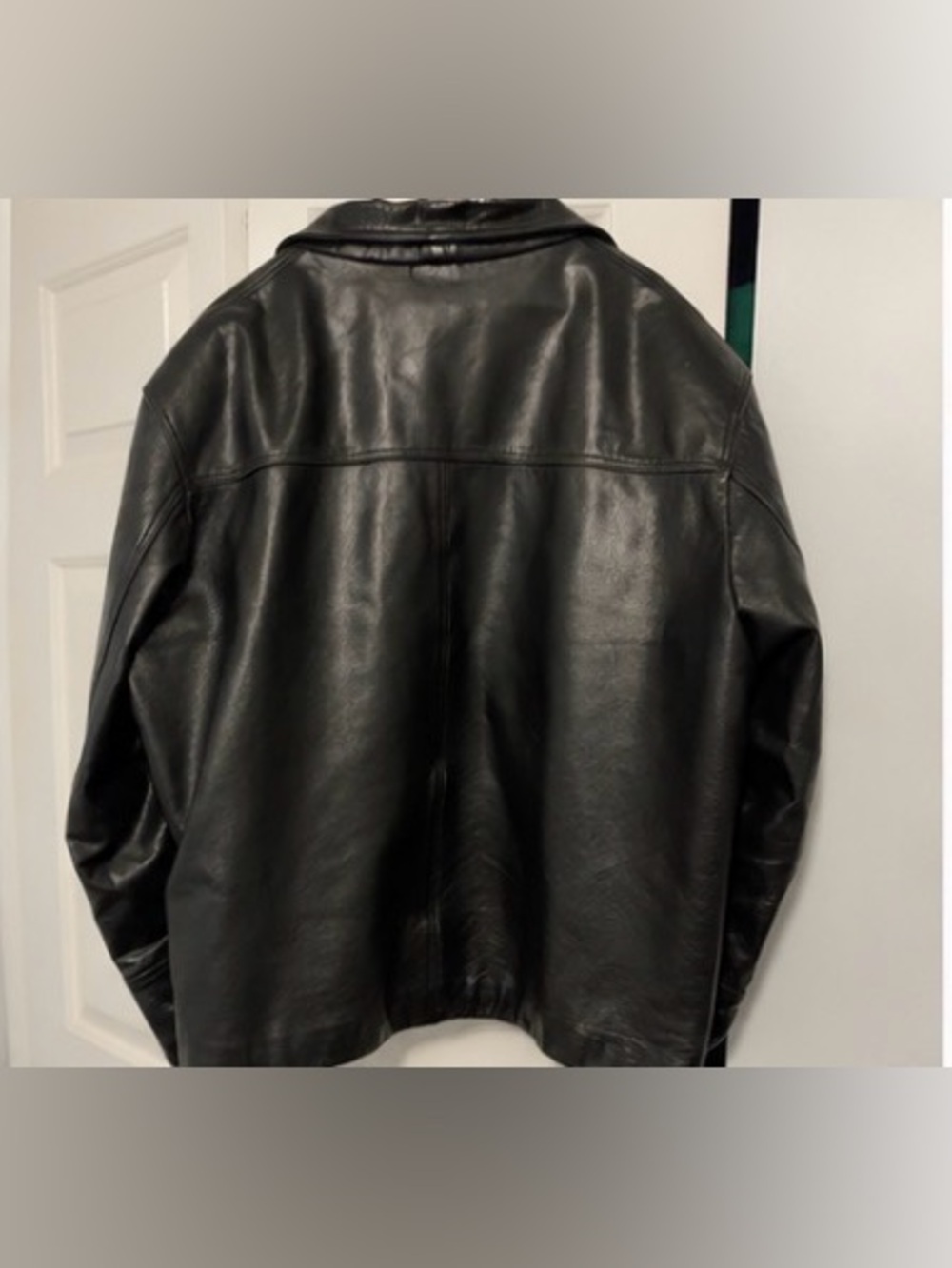 Vintage Black Genuine Leather Jacket Men’s XL Oversized Button Front - Picture 2 of 5